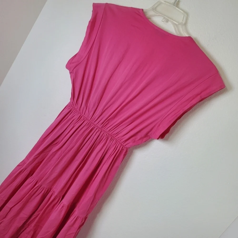 Sofia Women's‎ Pink Tahoe Dress - Cotton Surplice Tiered Maxi Midi Made In Italy